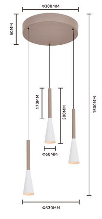 Lampa wisząca trójka okrągła Trompto kaszmirowa Aviano Lighting 5050-324