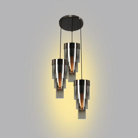 Lampa wisząca potrójna okrągła z potrójnymi kloszami cylindrycznymi Grans Aviano Lighting 9211-0310