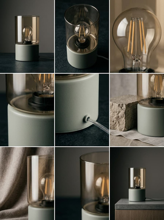 Szałwiowa lampka stołowa z bursztynowym szkłem VERA Kaja Lighting K-5984