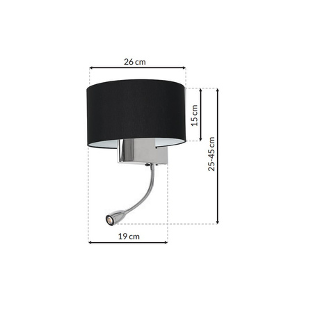 Kinkiet do sypialni CASINO BLACK/CHROME 1xE27 + 1W LED Milagro ML6378