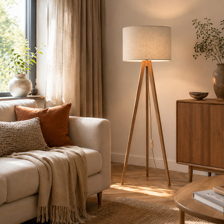 Lampa podłogowa na drewnianym trójnogu z abażurem VIGA SHADE SOSNA 1xE27 Tk Lighting 16232