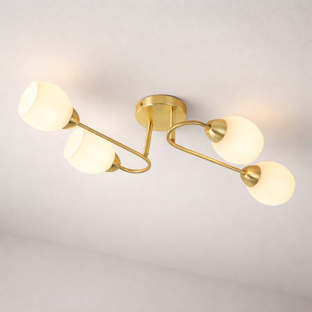 Lampa sufitowa złota 4-punktowa zygzak z białymi kloszami KING GOLD 4xE27 Milagro ML2757