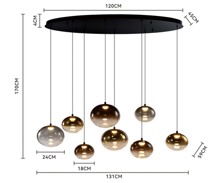 Lampa wisząca ósemka owalna Pesaro czarna Aviano Lighting 7082-802
