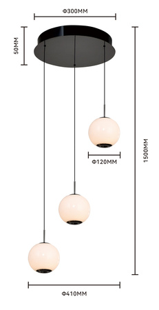 Lampa wisząca trójka okrągła LED Luberon czarny chrom Aviano Lighting 5051-305