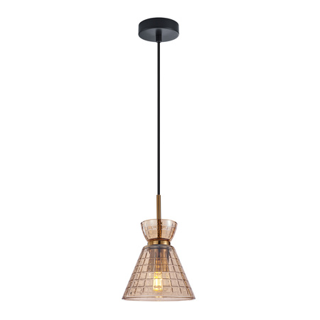 Lampa wisząca pojedyńcza z kloszem stożkowym w kolorze bursztynowym o średnicy 15,5cm 1xE27 Balme Italux PND-3624-1-BRO-AMB