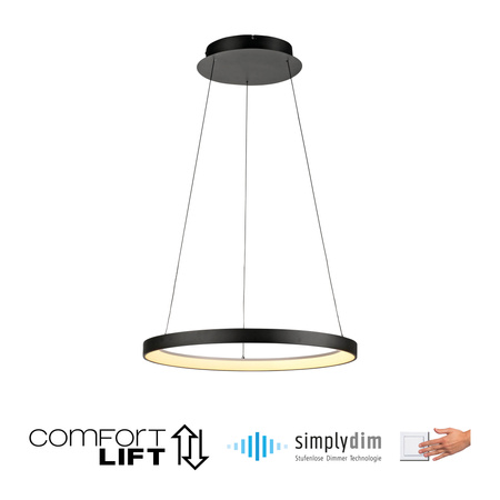Lampa wisząca czarny okrąg 57cm LED 3000K z wbudowanym ściemniaczem HOOP Paul Neuhaus 2851-18