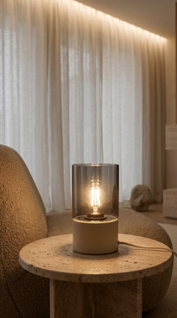 Kaszmirowa lampka na komodę z dymionym kloszem DEX Kaja Lighting K-6051