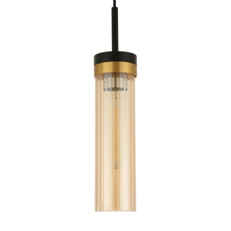 Lampa wisząca pojedyńcza czarna z tubowym miodowym szklanym kloszem Malika 1xE27 PL0140-1 Yaskr