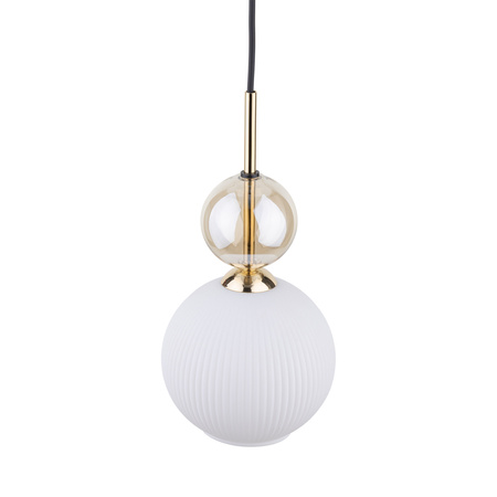 Pojedyńcza lampa wisząca z białym ryflowanym kloszem i ozdobną kulą SOPHIA COGNAC WHITE 1XE14 Tk Lighting 11590