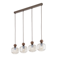 Poczwórna lampa wisząca z karbowanymi kloszami na listwie BALLO ORZECH 4XE14 Tk Lighting 11839