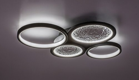 Czarna lampa sufitowa cztery połączone okręgi LED sterowana pilotem Aranis Rabalux 71378