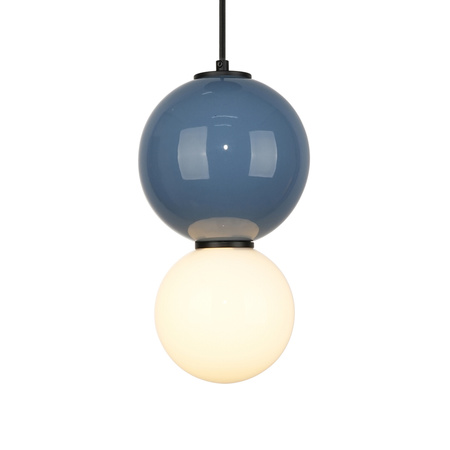 Lampa wisząca niebieska kula z ceramiki 15cm wraz ze szklanym białym kloszem LED 3000K Pieve Italux PND-95221-1S-BLU