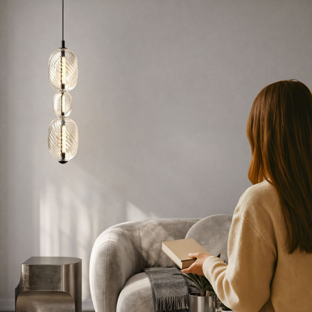Lampa wisząca trzy szklane bezbarwne klosze na pionowym profilu PLAYA 12W LED 3000K Candellux Studio 33-50519