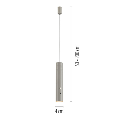 Lampa wisząca tuba szara bezprzewodowa akumulatorowa ładowana USB ATTACH Just Light 18281-40