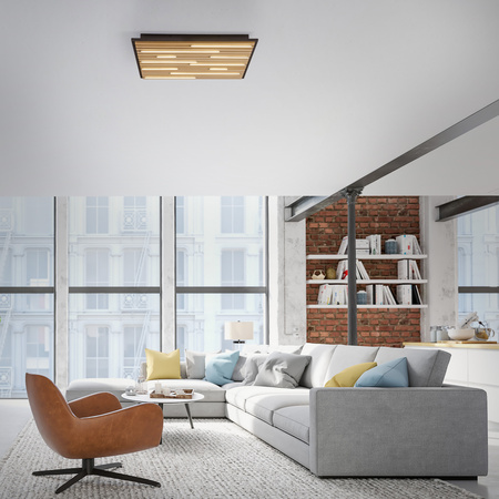 Lampa sufitowa 62cm drewniane lamele z LED strerowana pilotem i aplikacją Q-AKUSTIK Paul Neuhaus 6423-79