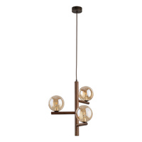Potrójna lampa wisząca z kloszami bursztynowymi i elementami drewna ESTERA WOOD ORZECH 3XG9 Tk Lighting 11095