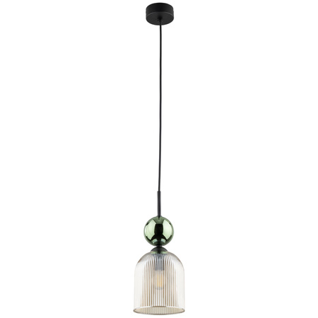 Lampa wisząca pojedyńcza z karbowanym koniakowym kloszem i zieloną kulą SOPHIA GREEN COGNAC 1xE14 Tk Lighting 11146