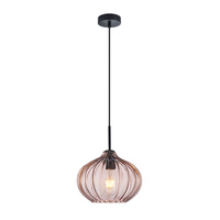 Lampa wisząca pojedyńcza szklany klosz w odcieniu brązu średnica 25cm 1xE27 Pansol Italux PND-2940-1S-BK-CF