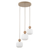 Lampa wisząca potrójna ryflowane białe klosze + element drewna BALLO 3xE14 Tk Lighting 11050