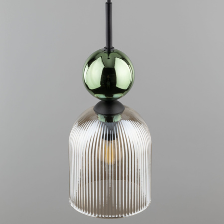 Lampa wisząca pojedyńcza z karbowanym koniakowym kloszem i zieloną kulą SOPHIA GREEN COGNAC 1xE14 Tk Lighting 11146