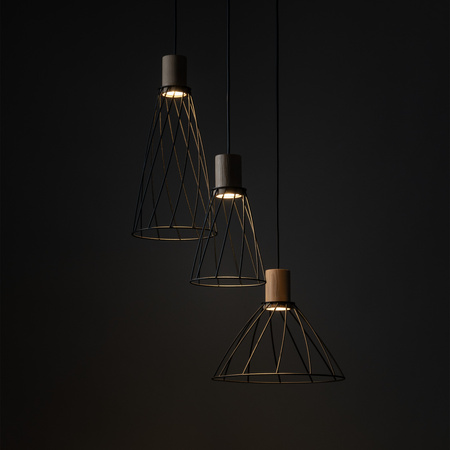 LAMPA WISZACA 3 KOŁO metalowa, czarna z detalami MODESTO WOOD SOSNA TK Lighting 10188