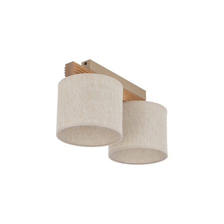 Lampa sufitowa dwa abażury lniane na drewnianej podstawie VIGA SHADE SOSNA 2xE27 Tk Lighting 11769