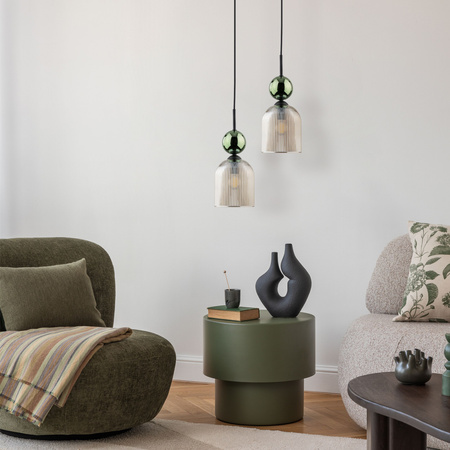 Lampa wisząca pojedyńcza z karbowanym koniakowym kloszem i zieloną kulą SOPHIA GREEN COGNAC 1xE14 Tk Lighting 11146