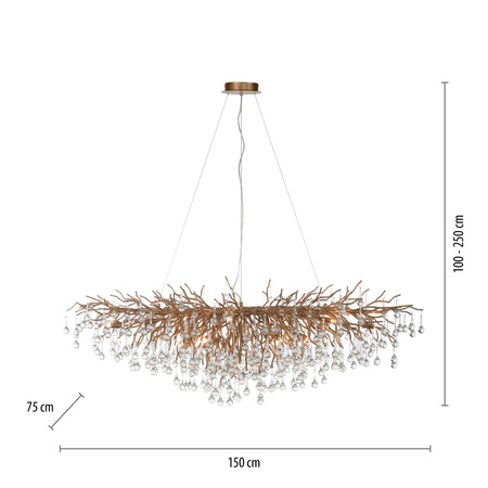 Bardzo duża lampa wisząca 150x75cm gałązki ze szklanymi elementami MOSIĄDZ ICICLE Paul Neuhaus 2031-11