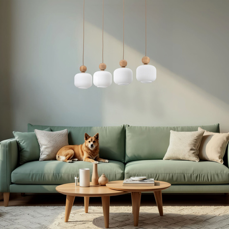 Poczwórna lampa wisząca z ryflowanymi kloszami i dodatkiami drewna BALLO 4xE14 Tk Lighting 11051