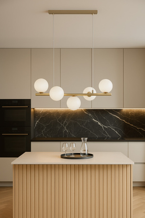 Elegancka, beżowa lampa wisząca z białymi kloszami ARDI Kaja Lighting K-5841
