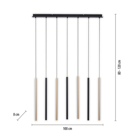Lampa wisząca siedem cienkich tub MATOWY MOSIĄDZ/CZARNY LED 3000K FLUTE Paul Neuhaus 2117-18 z wbudowanym ściemniaczem