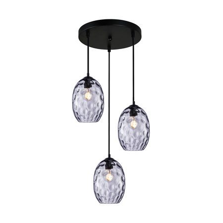 Lampa wisząca potrójna z kloszami dymionymi o nieregularnej fakturze 3xE27 Novala Italux PND-3031-3A-BK-SG