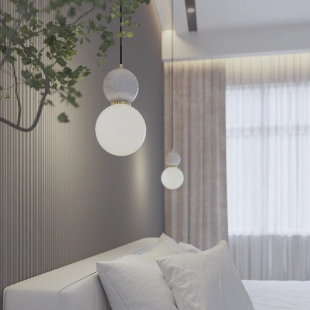 Lampa wisząca Bilo II 1xG9 biały szklany klosz z ozdobną marmurową kulą PL0137 Yaskr