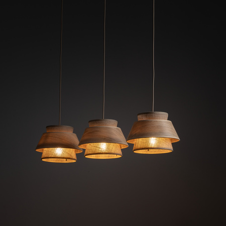 Potrójna lampa wisząca z abażurami z juty KALUM WOOD 3XE27 Tk Lighting 11810