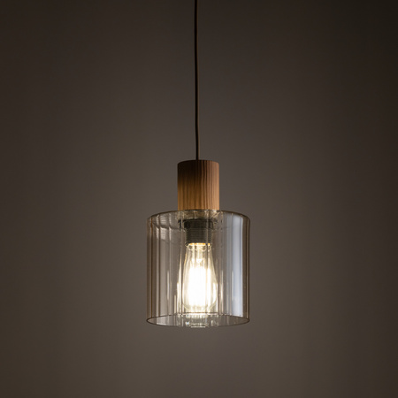 Lampa wisząca szklany klosz + akcent drewna SIERRA WOOD 1xE27 Tk Lighting 11800