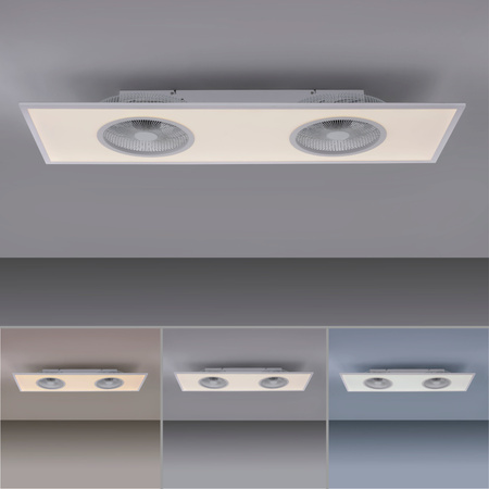 Duża lampa sufitowa LED z wentylatorem sterowana pilotem 120cm x 40cm FLAT-AIR Just Light 14643-16