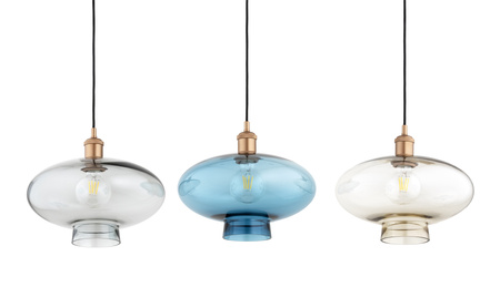 Lampa wisząca w kolorze miedzianym szklany błętkitny klosz o średnicy 30cm TRESCO Argon 8982
