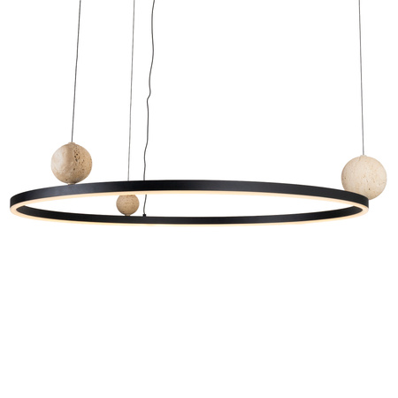 Lampa wisząca czarna obręcz 80cm z ozodbnymi kulami z kamienia naturalnego LED 3000K Maxlight P0702 Solaris