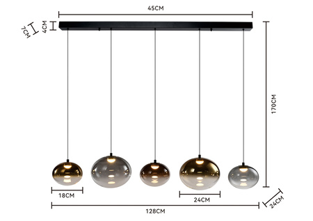 Lampa wisząca piątka prosta Pesaro czarna Aviano Lighting 7082-502