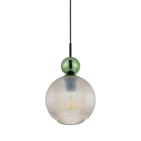 Lampa wisząca karbowany szklany koniakowy klosz z dodatkową zieloną małą kulą SOPHIA BIG GREEN COGNAC 1xE27 Tk Lighting 10930