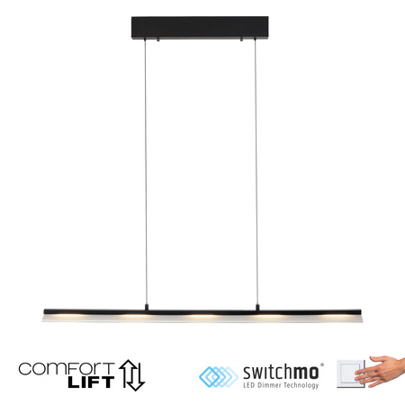 Czarna szklana lampa wisząca liniowa NELE LED 3000K z funkcją SwitchMo  Just Light 12288-18