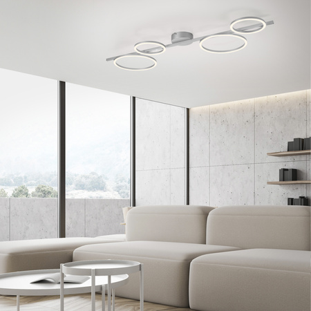 Podłużna srebrna lampa sufitowa LED cztery ringi z funkcją ściemniania SwitchMo MINI RITUS Just Light 14211-21