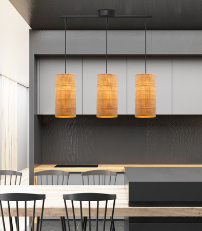 Fleri lampa wisząca czarny 3x60 e27 abażur 12x25 beżowy ratan Candellux 33-19752