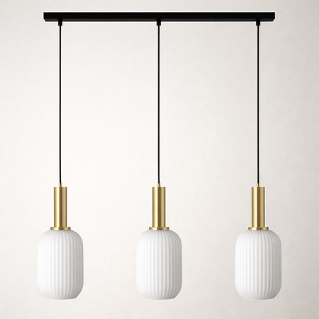Potrójna lampa wisząca z białymi, smukłymi kloszami FIORE Kaja Lighting K-5881