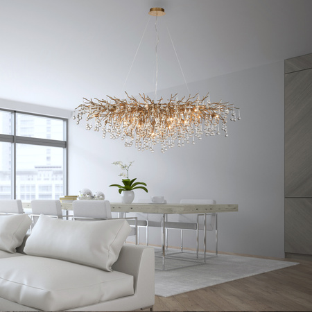 Bardzo duża lampa wisząca 150x75cm gałązki ze szklanymi elementami MOSIĄDZ ICICLE Paul Neuhaus 2031-11