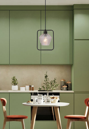 NIKO LAMPA WISZĄCA CZARNY 1X40W E27 KLOSZ BEZBARWNY KARBOWANY Candellux 31-26842