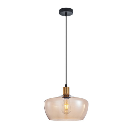 Lampa wisząca mosiężna z bursztynowym szklanym kloszem 30cm 1xE27 Parola Italux PND-3636-1-BRO-AMB