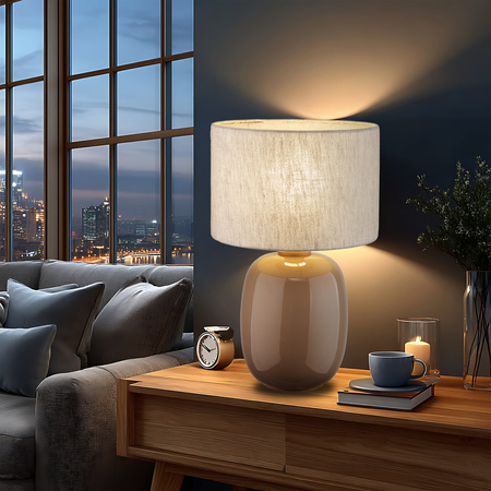 Lampka stołowa szklana z lnianym abażurem 1xE27 SABIA Tk Lighting 16182