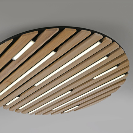 Okrągła lampa sufitowa drewniane lamele z LED strerowana pilotem i aplikacją Q-AKUSTIK Paul Neuhaus 6421-79