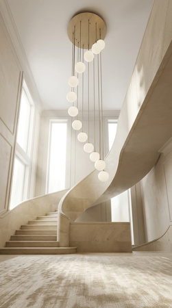 Beżowa lampa wisząca z białymi kulami na 13 żarówek Kaja Lighting KP-35